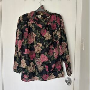 Vintage Ungaro Ter Dark Floral Wool Button Blouse